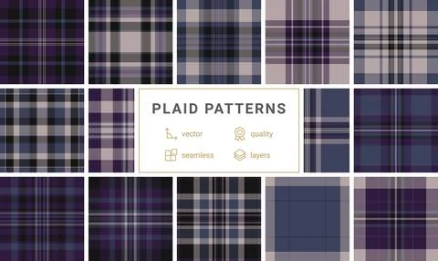 Geometric plaid patterns in trendy colors, great for textile designs, fabri.. Stock Illustration