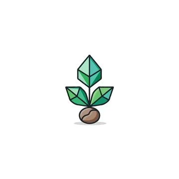 Geometric plant with angular leaves rising from a seed creating a vibrant f.. Ilustración de archivo