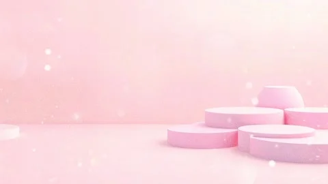 Geometric Platforms: Rose-Tinted Display Stages in a Minimalist Studio Stock Footage 318050917