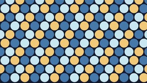 Geometric polka dot pattern with blue yellow and gray circles on black back.. Stock Illustration