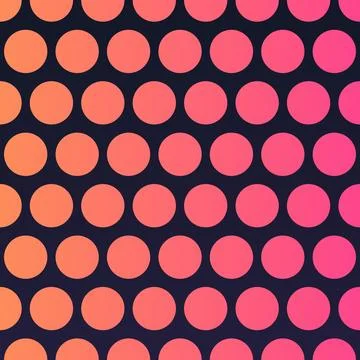 Geometric polka dot pattern with gradient pink orange circles on dark backg.. Stock Illustration