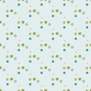 Geometric polka dot seamless pattern. Little circles in green, blue colors on Stock Illustration