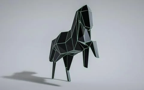 Geometric polygon abstract wireframe black and turqouise horse 3d render Stock Illustration