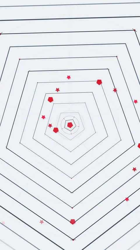 Geometric polygon motion graphic loop with red dots moving in tunnel Stock Footage 346548259