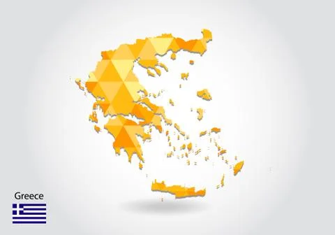 Geometric polygonal style vector map of greece. Low poly map of greece. Color Stock Illustration