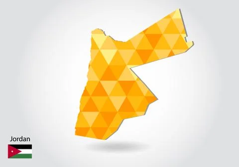 Geometric polygonal style vector map of Jordan. Low poly map of Jordan. Color Stock Illustration