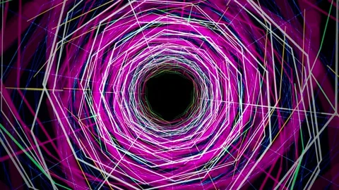 Geometric polygonal tunnel fly through seamless loop motion background Stock Footage 343628001