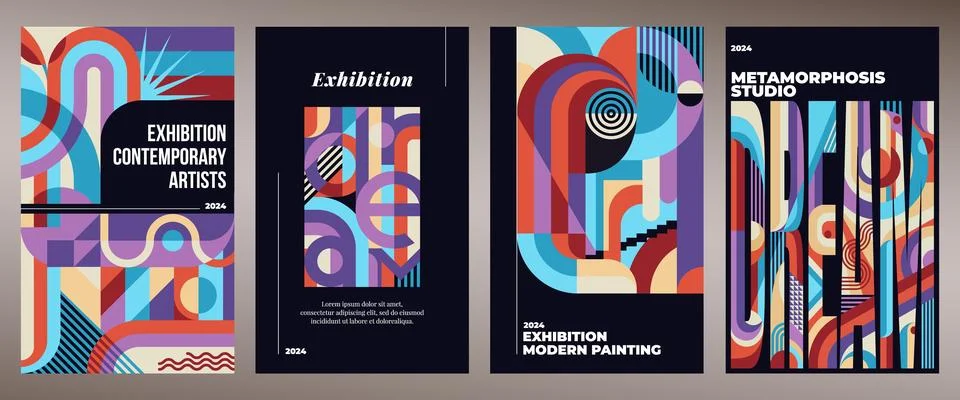 Geometric posters. Abstract shape pattern, modern color squares and circles 스톡 일러스트