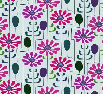 Geometric purple flower seamless pattern vector floral design primitive Stock Illustration