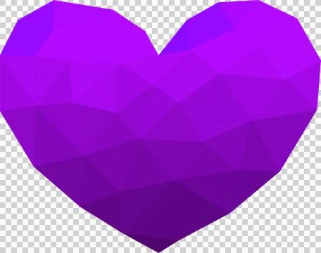 Geometric purple heart is showing triangular facets in 3D low poly design on Illustrazione stock