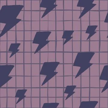 Geometric purple thunder backdrop seamless pattern on pink background. Lightn Illustrazione stock