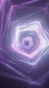 Geometric purple wireframe tunnel creating a soft luminous futuristic depth e Illustrazione stock