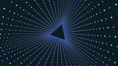 Geometric pyramid triangular object with vibrant dots on black background Stock Footage 300766809