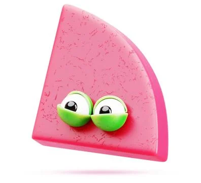 Geometric quadrant shape 3d character with green smiling eyes. Cute red quarter Illustrazione stock
