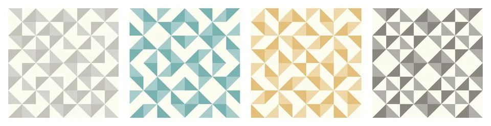 Geometric Quilt-Inspired Seamless Vector Pattern in Four Color Variants set Stock Illustration
