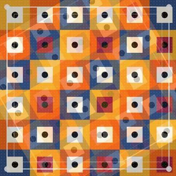 Geometric quilt pattern with abstract squares and circles on vibrant backgrou Stock Illustration