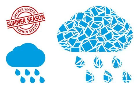 Geometric Rain Cloud Icon Mosaic and Grunge Summer Season Seal Stock Illustration