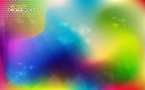 Geometric rainbow background with blurred bokeh circles and digital effects. Stock Illustration
