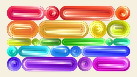 Geometric rainbow button shapes loop. Abstract background striped pattern. Stock Footage 344481388