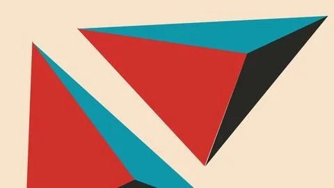 Geometric Red and Teal Triangular Prisms on Beige Stock Illustration