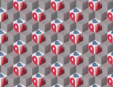 Geometric Repeating Black and White Cube Background With Red Question Marks. Stock Illustration