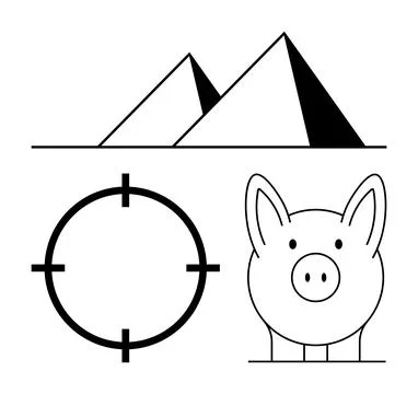 Geometric Representation of Pyramids, Target, and Piggy Bank Emphasizing Di.. Stock Illustration