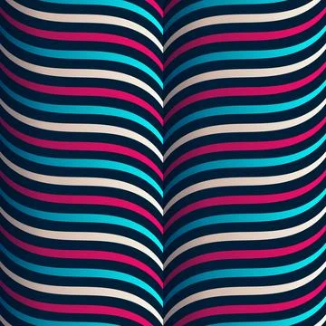 Geometric Retro Pattern with Vertical Panels of Wavy Stripes in Cyan and Pi.. Illustrazione stock