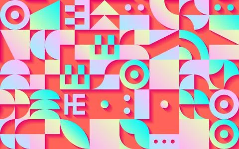 Geometric retro seamless pattern with 30s styled shapes and vibrant psychedelic 스톡 일러스트