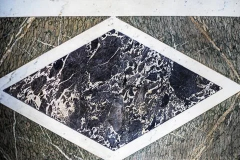 Geometric Rhombus Pattern with Gray-Blue Marble and White Marble Border Stock Photos