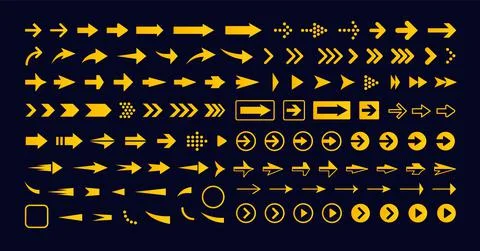 Geometric right arrow set, vector icon. Pointer icon, next sign, forward button Stockillustratie
