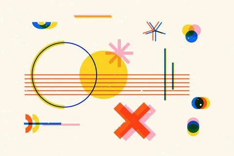 Geometric risograph shapes. Abstract minimalist organic elements overlay riso Stock Illustration