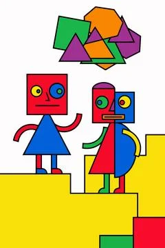 Geometric Robots on Stairs イラスト素材