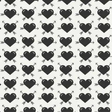 Geometric romantic line seamless pattern with hearts. Wrapping paper. Scrapbook Stock Illustration