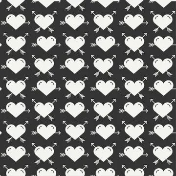 Geometric romantic line seamless pattern with hearts. Wrapping paper. Scrapbook Stock Illustration