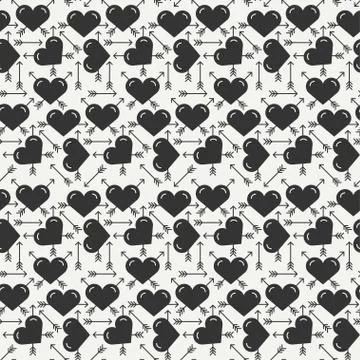 Geometric romantic line seamless pattern with hearts. Wrapping paper. Scrapbook Stock Illustration