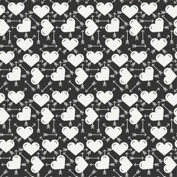 Geometric romantic line seamless pattern with hearts. Wrapping paper. Scrapbook Stock Illustration