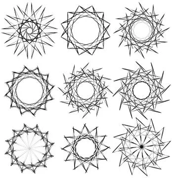 Geometric rotating elements - Radial shapes. Spiral, vortex elements in angul Illustrazione stock