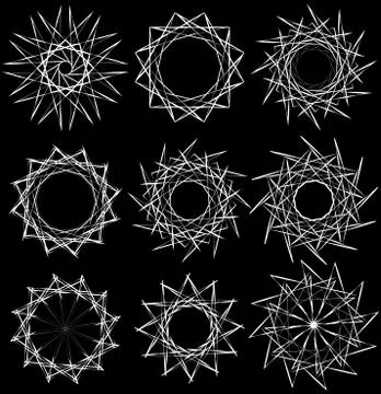 Geometric rotating elements - Radial shapes. Spiral, vortex elements in angul Stock Illustration