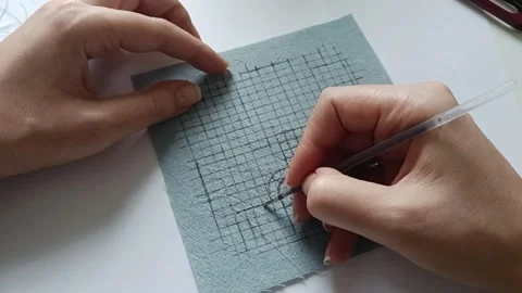 Geometric Sashiko Embroidery Pattern on Fabric. Stock Footage 344517862