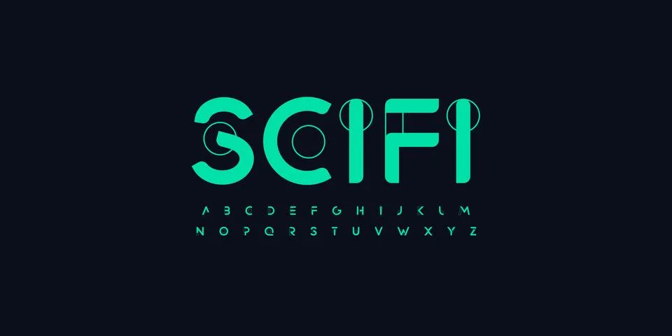 Geometric sci-fi font cutting edge letters outline art contour alphabet Stock Illustration