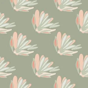 Geometric scribble flower seamless pattern on green background. Hand drawn fl Stock Illustration