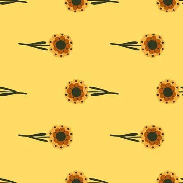 Geometric seamless doodle pattern with folk flowers ornament. Bright orange b Stock Illustration