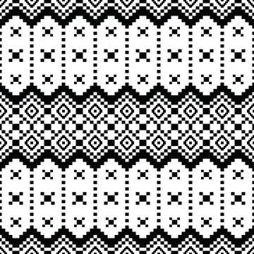 Geometric seamless ethnic pixel pattern in black and white color. Native style. Stock Illustration