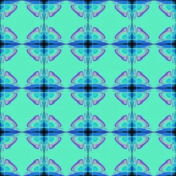 Geometric seamless floral symmetrical pattern in blue and purple colors Stock Illustration
