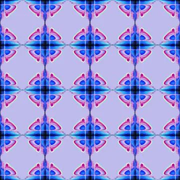 Geometric seamless floral symmetrical pattern in blue and purple colors Stock Illustration