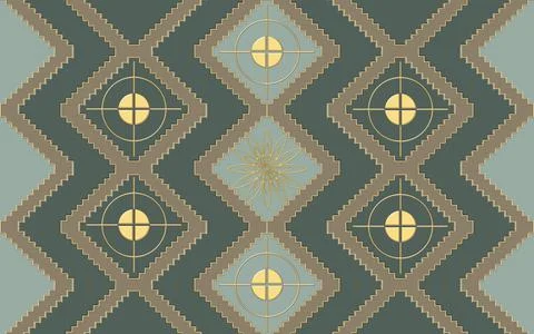 Geometric seamless ornamental pattern in green, brown and beige colors Stock Illustration