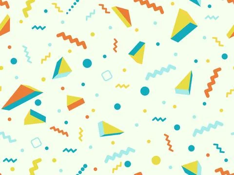 Geometric seamless pattern with 3d figures in 80s - 90s memphis style. Colo.. Stock Illustration