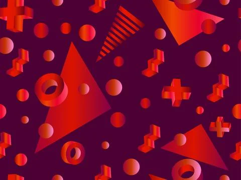 Geometric seamless pattern with 3D shape in the Memphis style of the 80s. I.. 库存插图