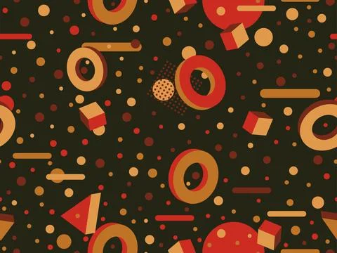 Geometric seamless pattern with 3d shapes in 80s memphis style. Isometric 3.. Stock Illustration