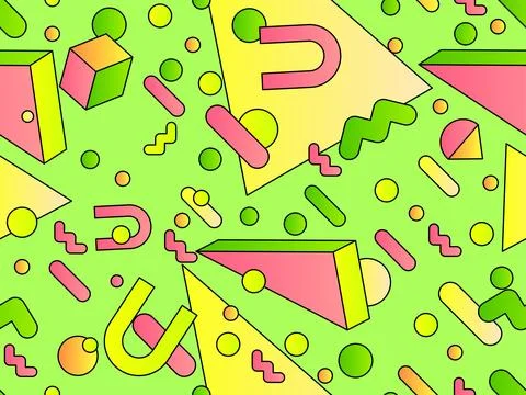 Geometric seamless pattern with 3d shapes in 80s style. Colorful gradient g.. Stockillustratie